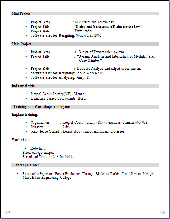 Mechanical Engineering Sample Resume for Freshers Mechanical Engineer Resume for Fresher Resume formats