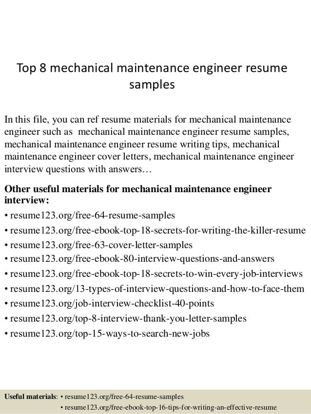 Mechanical Maintenance Engineer Resume Sample Pdf top 8 Mechanical Maintenance Engineer Resume Samples