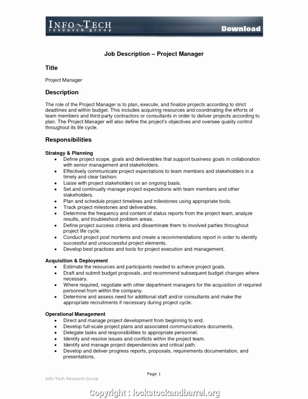 Project Manager Job Description Sample Resume Project Management Job Description Resume New Create Project …