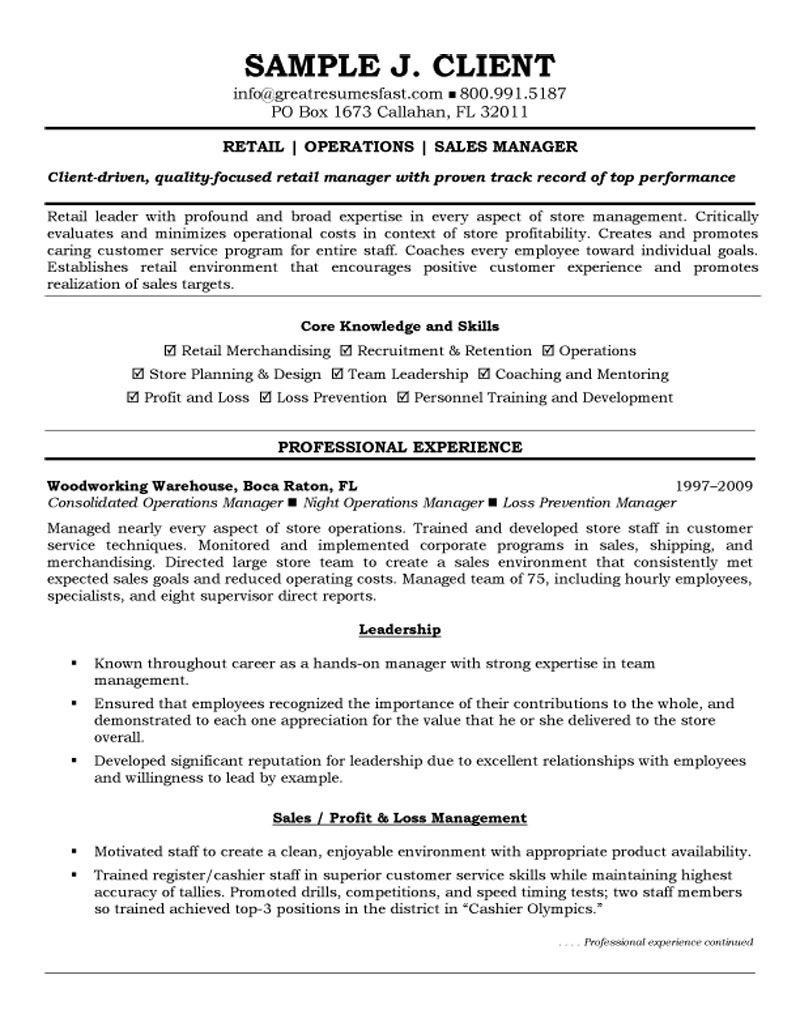Retail Management Resume Examples and Samples Retail, Operations and Sales Manager Resume Retail Resume …