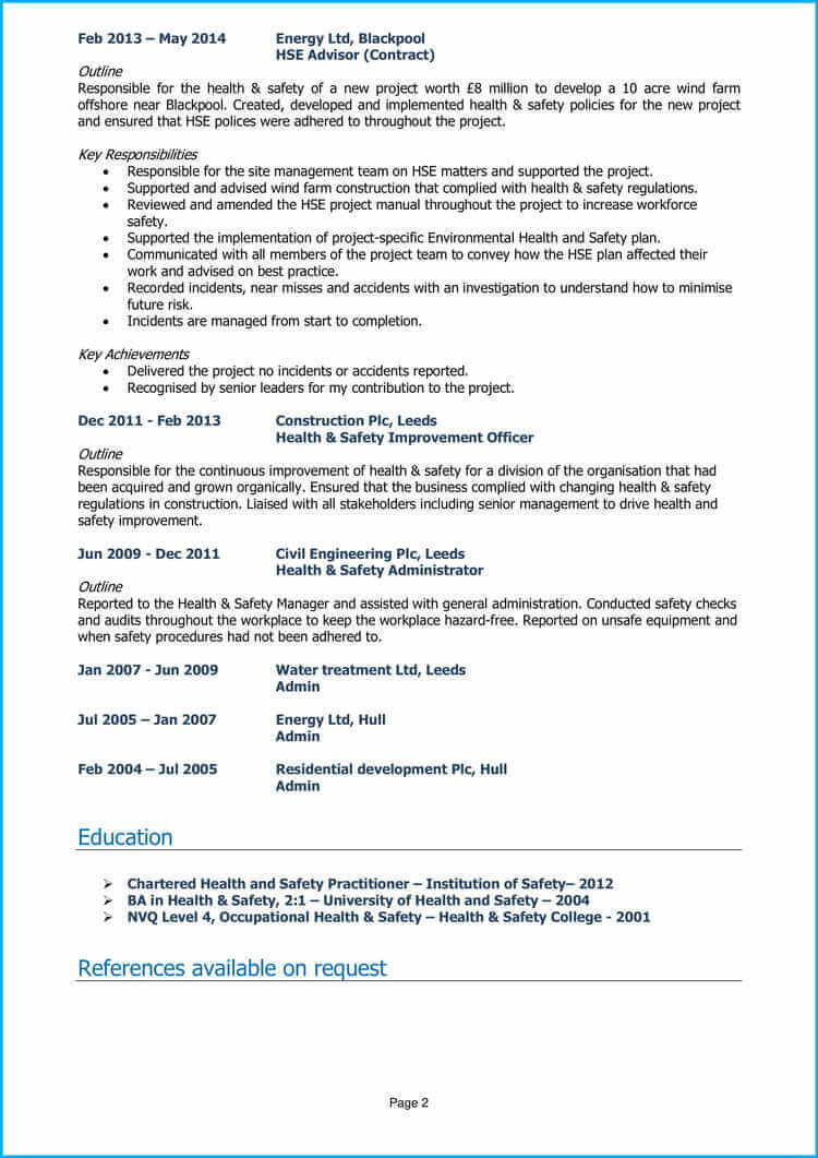 Safety and Occupational Health Specialist Sample Resume Hse Advisor Cv Example Writing Guide and Cv Template Safety and Occupational Health Specialist Sample Resume Hse Advisor Cv Example Writing Guide and Cv Template
