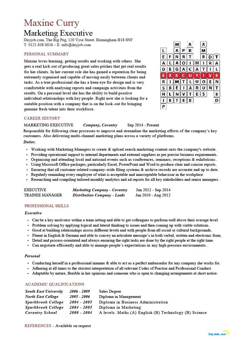 Sales and Marketing Executive Resume Sample Pdf Marketing Executive Cv Crossword, Resume, Example, Template, Sales …