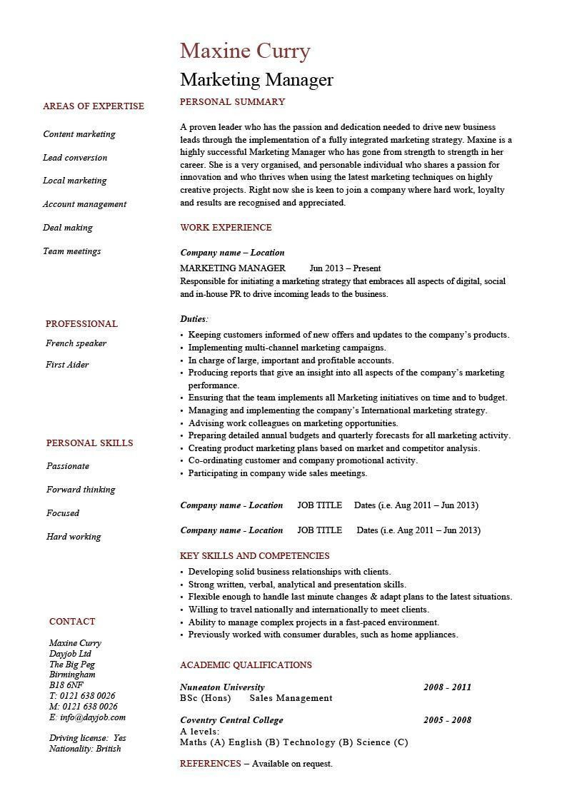 Sales and Marketing Manager Resume Sample Doc Marketing Manager Resume Example, Cv Template, Skills, India …
