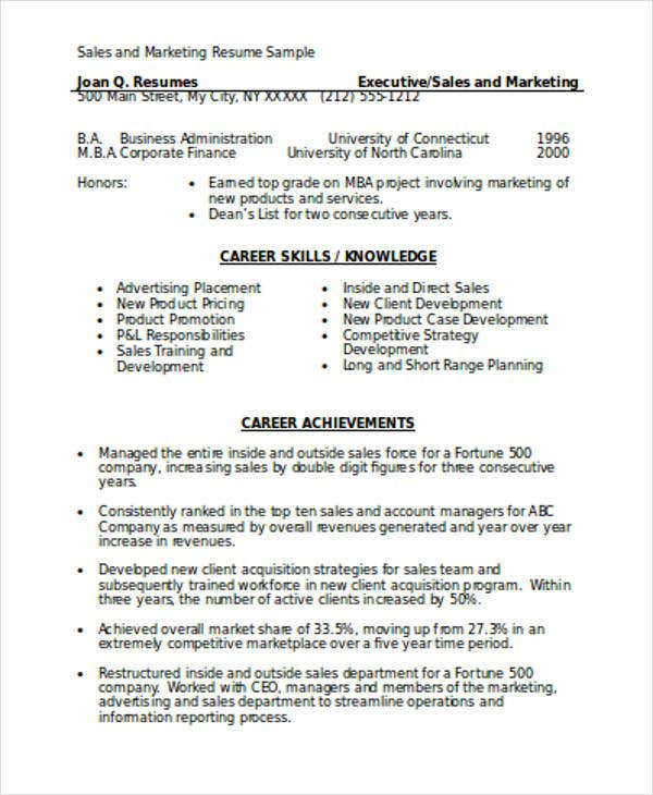 Sales and Marketing Resume Sample Doc Marketing Resume format Template 7 Free Word Pdf