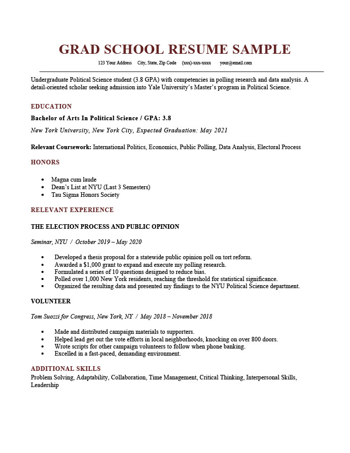 Sample Objective for Graduate School Resume How to Write A Grad School Resume Examples & Template