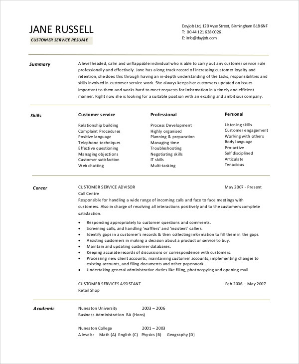 Sample Objective for Resume for Customer Service Free 8 Sample Customer Service Objective Templates In Pdf