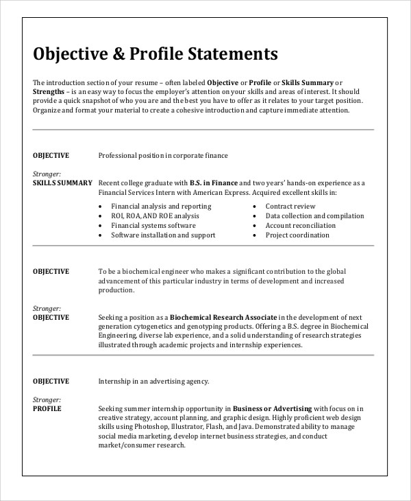 Sample Objective In Resume for Any Position Free 6 Sample Resume Objective Templates In Ms Word