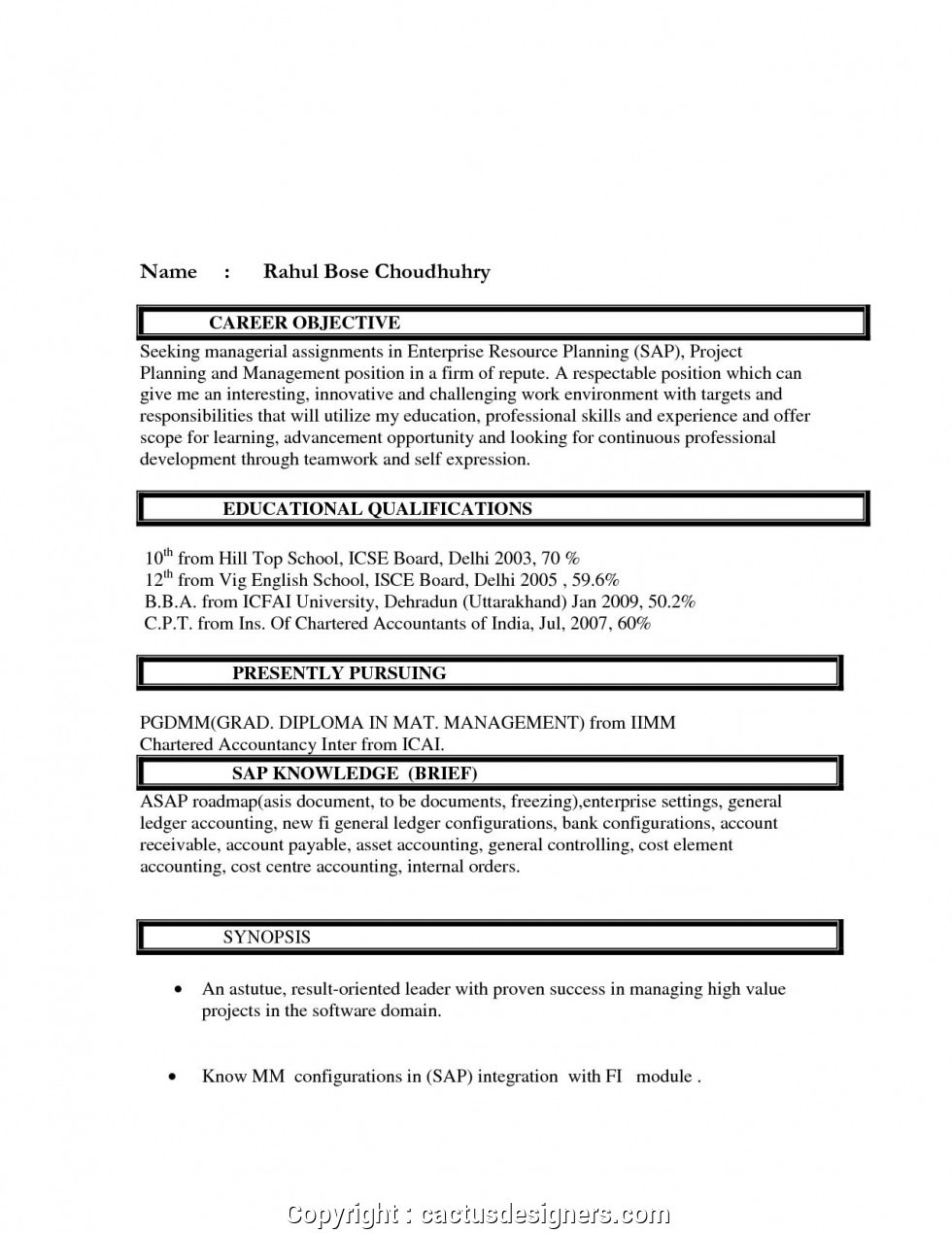 Sample Resume Career Objective for Freshers Sample Resume Objective for Freshers – Derel