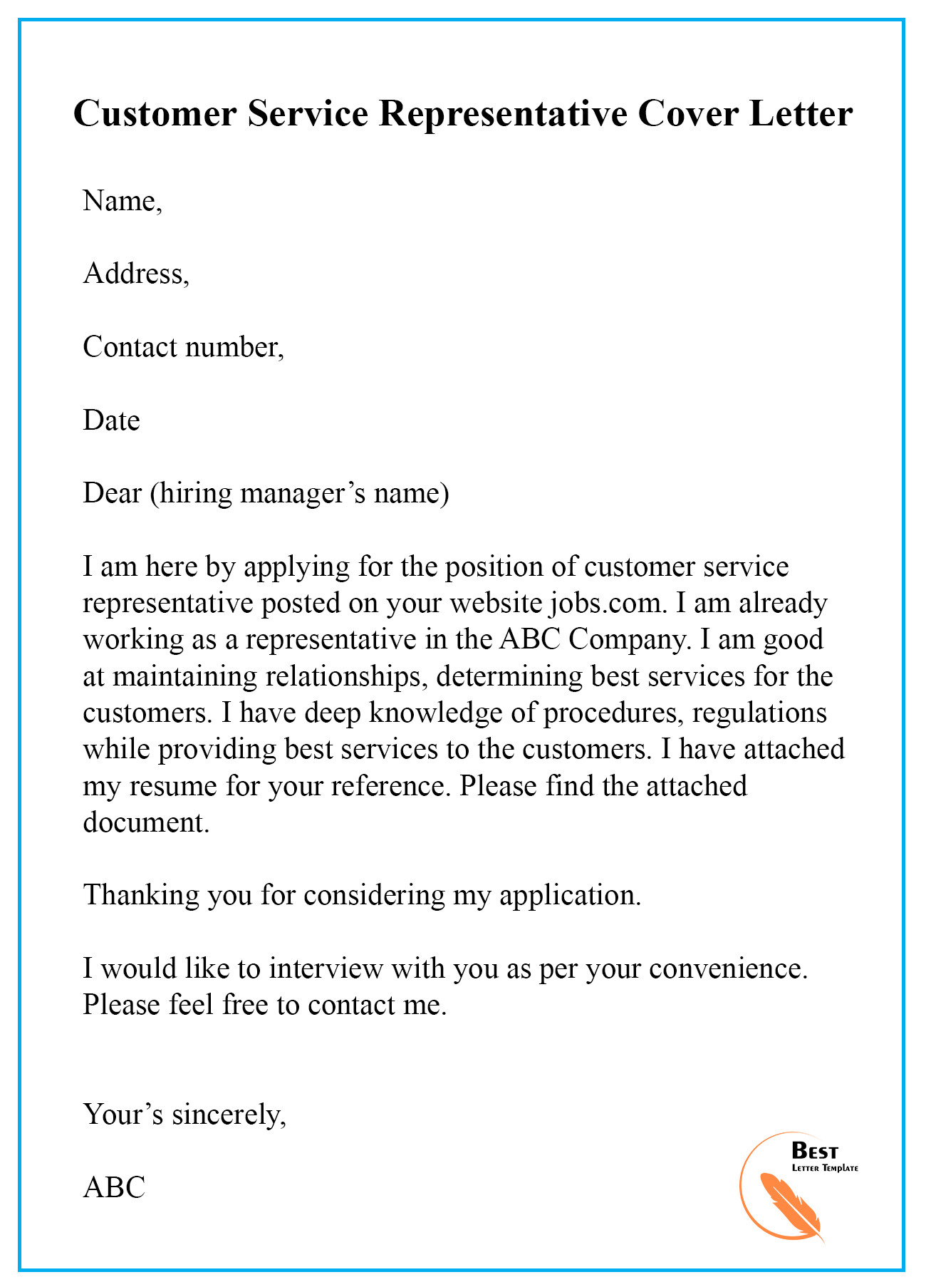 Sample Resume Cover Letter for Customer Service Representative Customer Service Representative Cover Letter Sample for