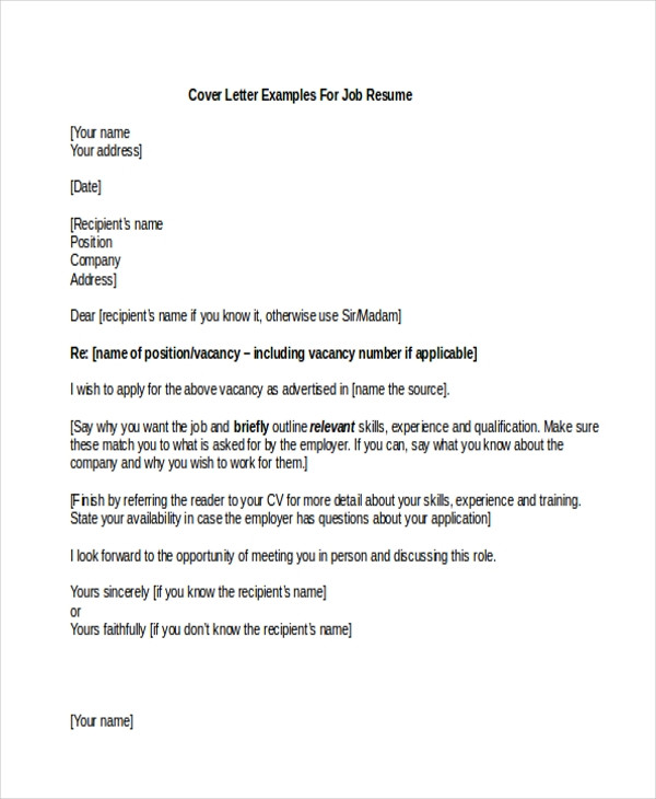 Sample Resume Cover Letter for Job Free 8 Sample Resume Cover Letters In Pdf