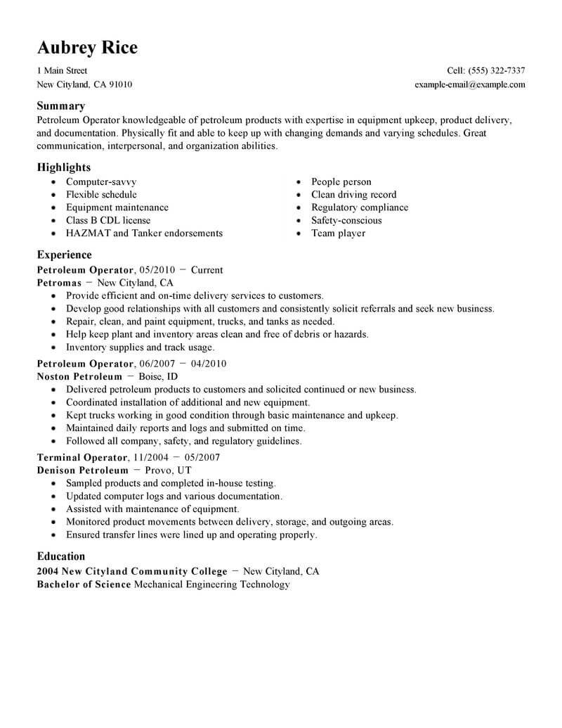 Sample Resume for Chemical Plant Operator Process Operator Resume Cover Letter October 2021
