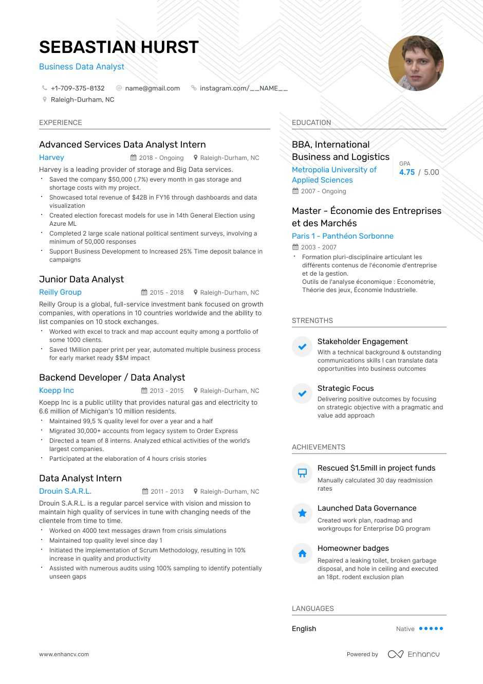 Sample Resume for Data Warehouse Analyst top Business Data Analyst Resume Examples   Expert Tips Enhancv.com
