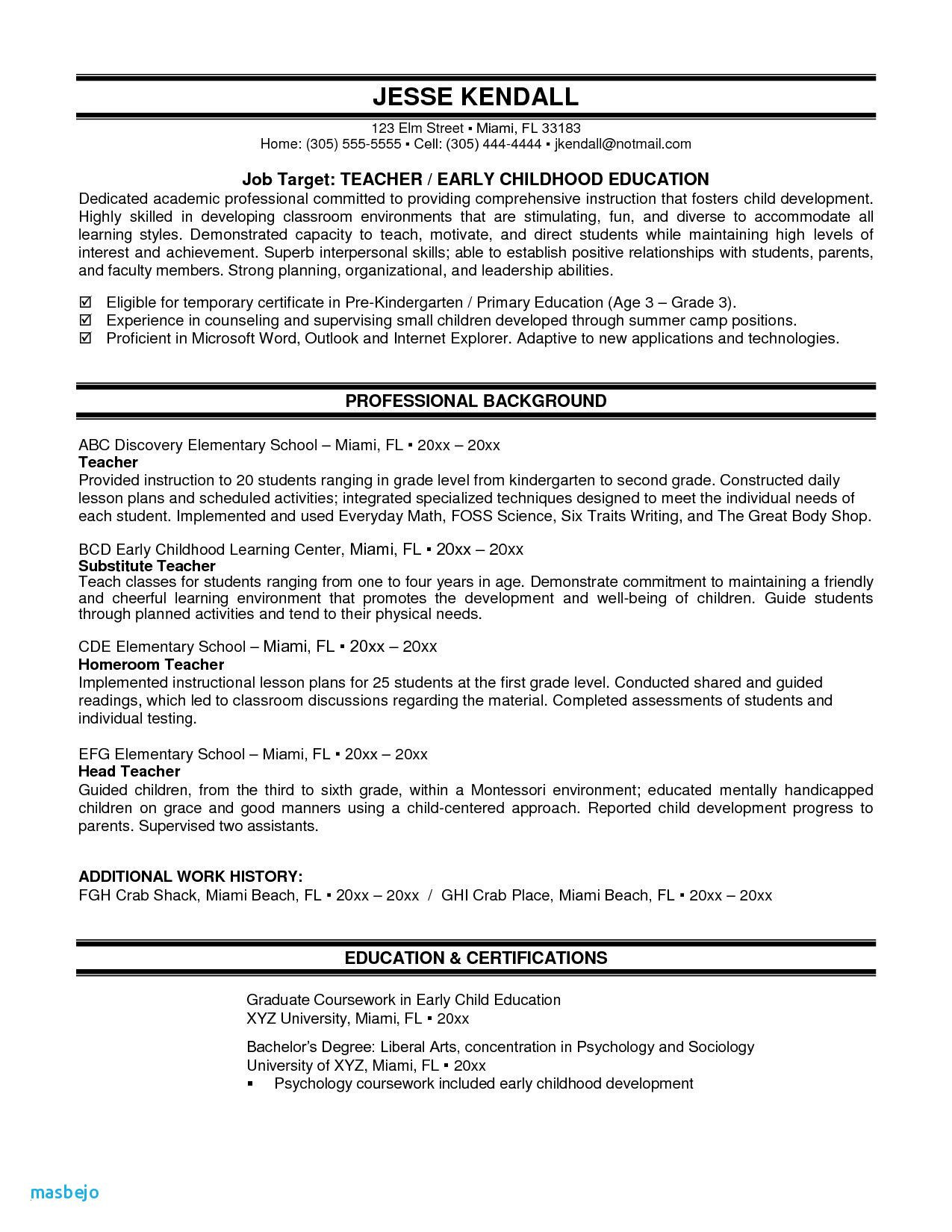 Sample Resume for Daycare assistant Teacher 80 Beautiful Image Of Resume Examples Child Care assistant …