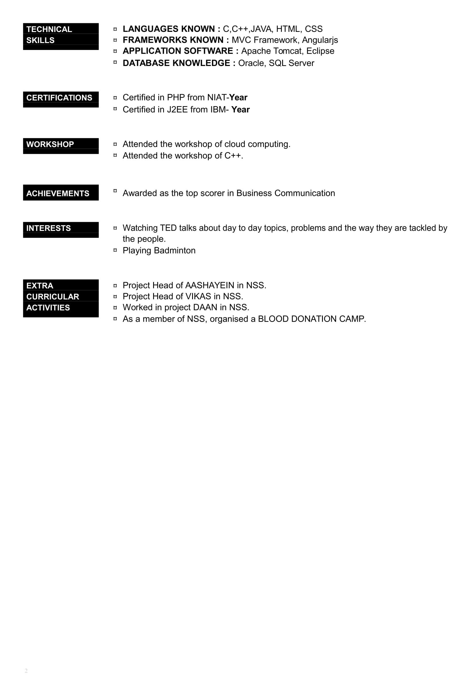Sample Resume for Diploma In Computer Science Resume format for Cs Students – Every Curriculum Vitae Helps
