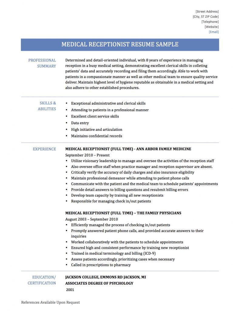 Sample Resume for Doctors Office Receptionist Medical Receptionist Resume Samples Templates and Tips
