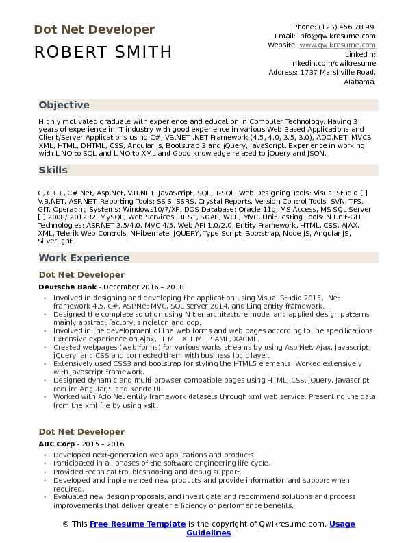Sample Resume for Dot Net Developer Experience 3 Years Dot Net Developer Resume Samples