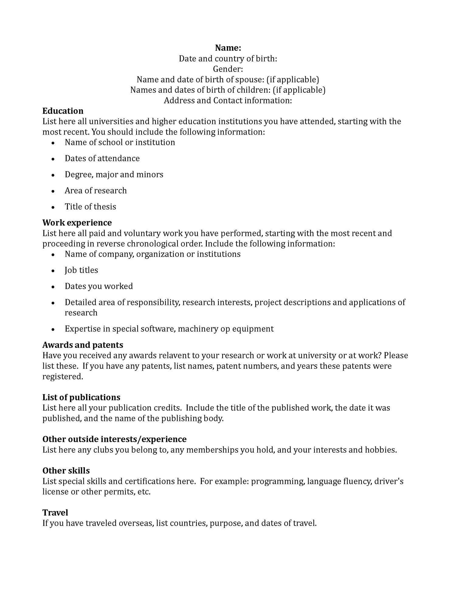Sample Resume for L1 Visa Application H1b Visa Resume Template – Have You Had Your Curriculum Vitae today