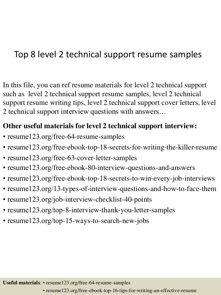 Sample Resume for L2 Support Engineer top 8 Level 2 Technical Support Resume Samples