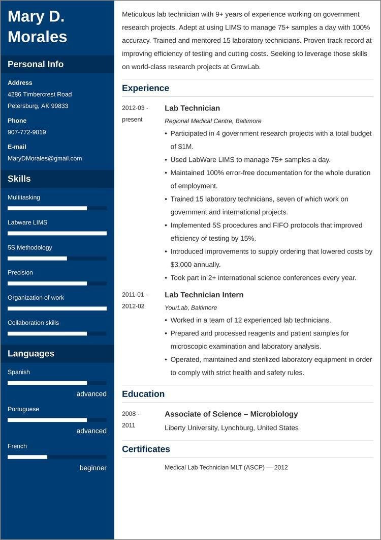 Sample Resume for Lab Manager Position Lab Tech Resumeâsample & Tips for Laboratory Technicians