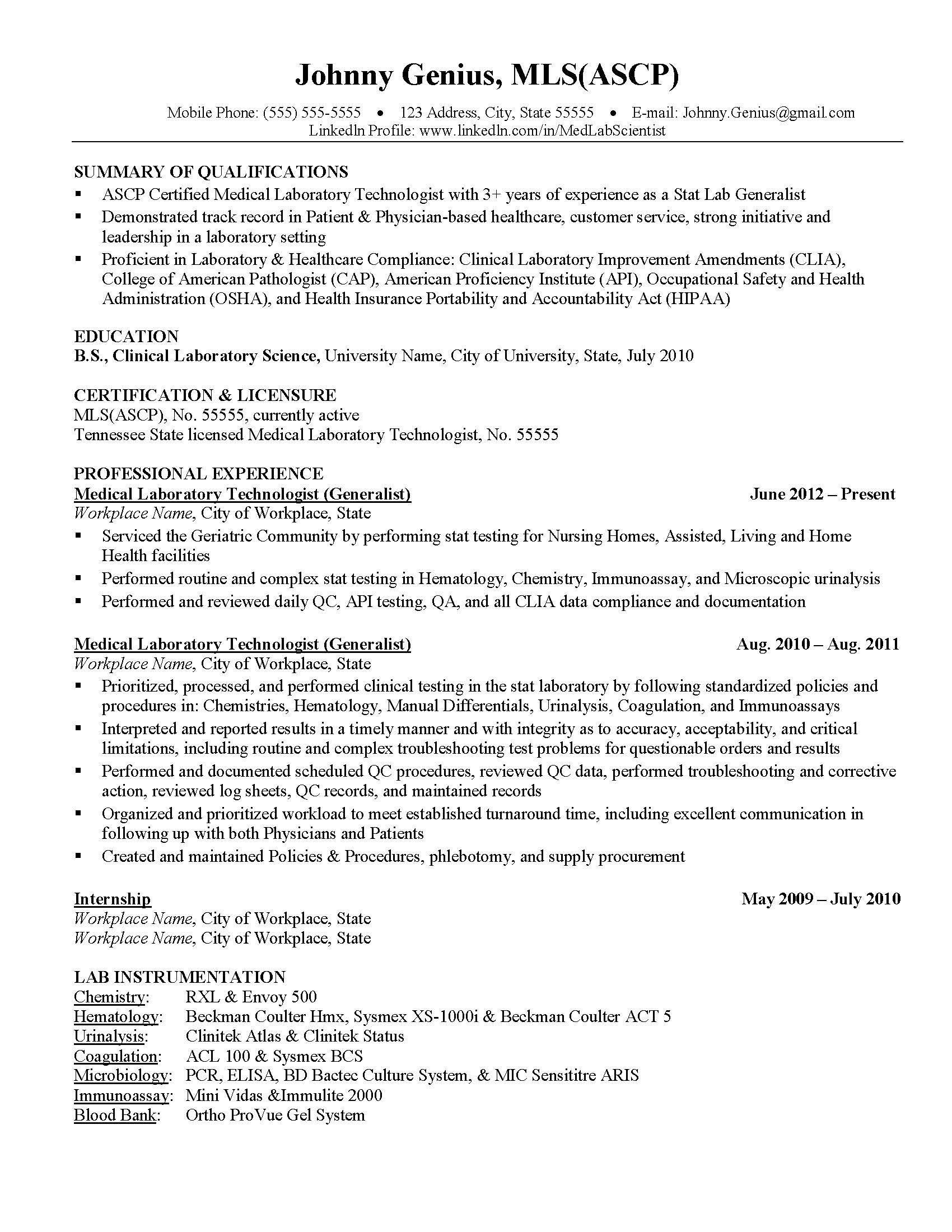 Sample Resume for Lab Technician Entry Level Creating A Resume for Laboratory Professionals Venngage – Free …