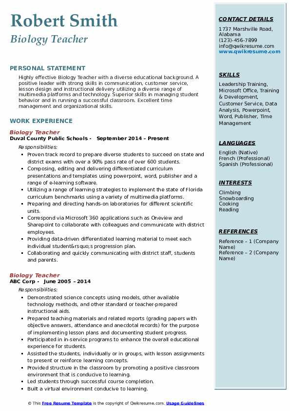 Sample Resume for Lecturer In Biology Biology Teacher Resume Samples