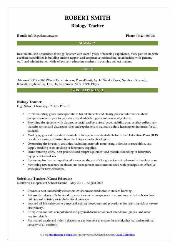 Sample Resume for Lecturer In Biology Biology Teacher Resume Samples