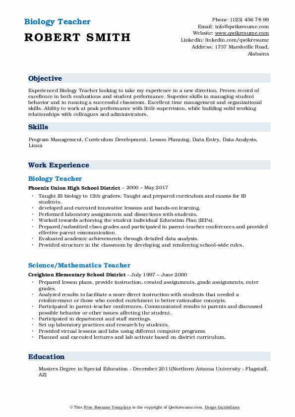 Sample Resume for Lecturer In Biology Biology Teacher Resume Samples Sample Resume for Lecturer In Biology Biology Teacher Resume Samples