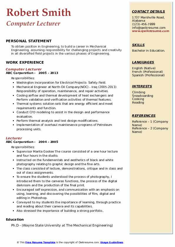 Sample Resume for Lecturer Position In University Sample Cv for Lecturer Position In University Pdf Pin by