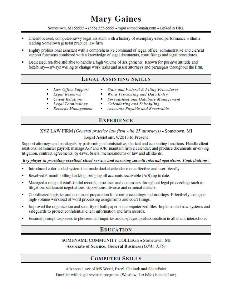 Sample Resume for Legal Administrative assistant Legal assistant Resume Sample