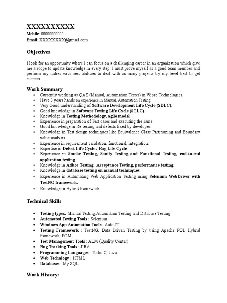Sample Resume for Manual Testing Fresher Manual Testing Automation Testing 3 Years Experience Resume Pdf …