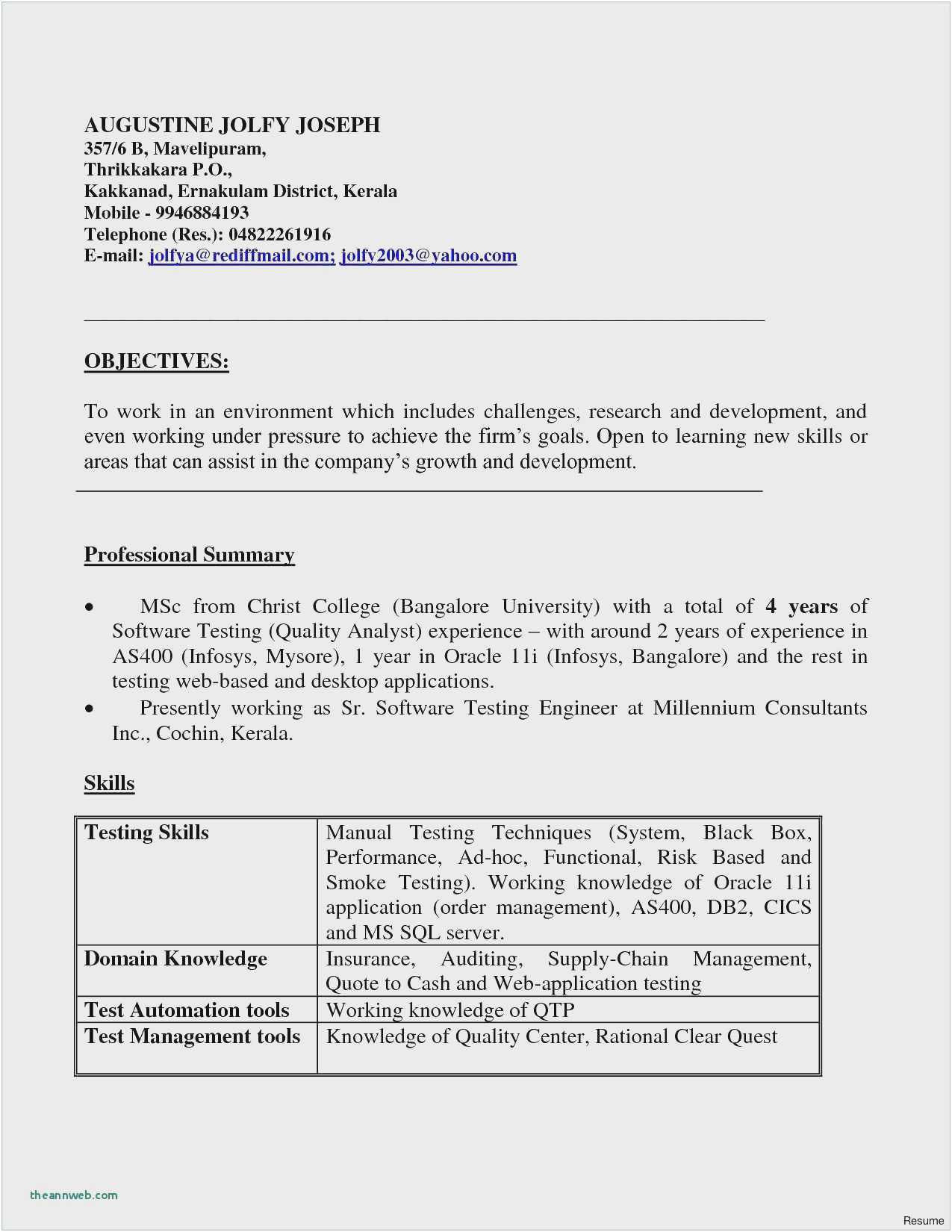 Sample Resume for Manual Testing Fresher Testing Resume Sample – Good Resume Examples