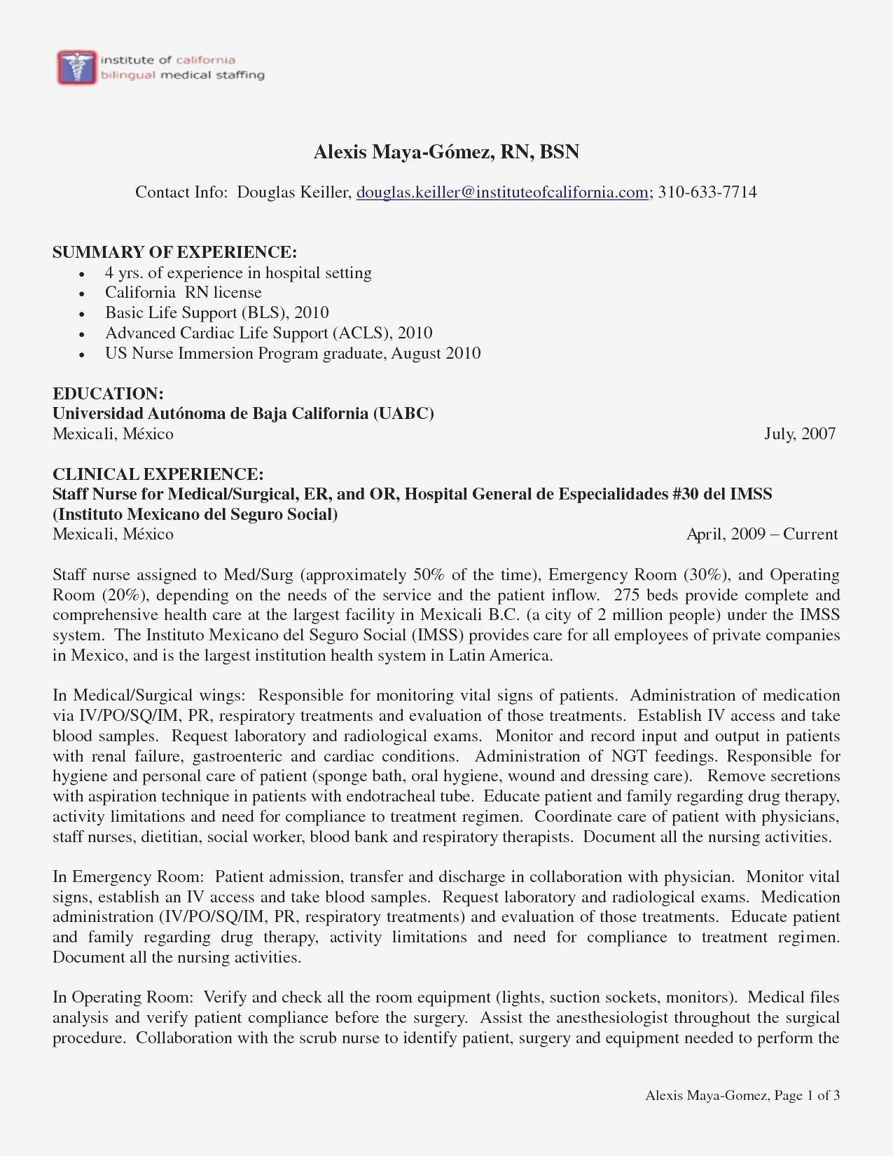 Sample Resume for Med Surg Nurse Med Surg Registered Nurse Resume October 2021