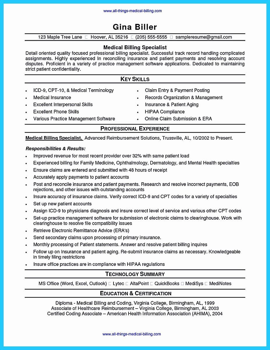 Sample Resume for Medical Billing and Coding with No Experience Medical Biller Resume Examples Awesome Exciting Billing Specialist …