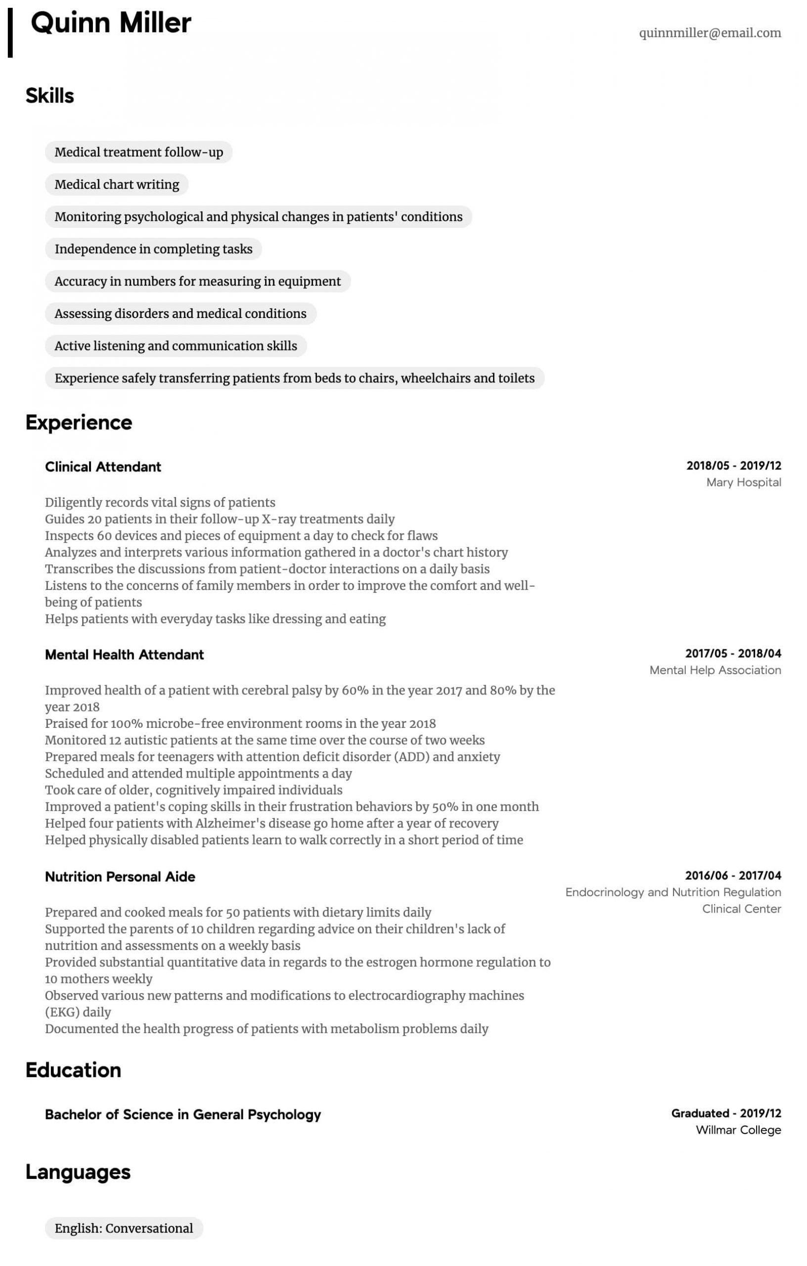 Sample Resume for Personal Care Provider Personal Care attendant Resume Samples All Experience Levels …