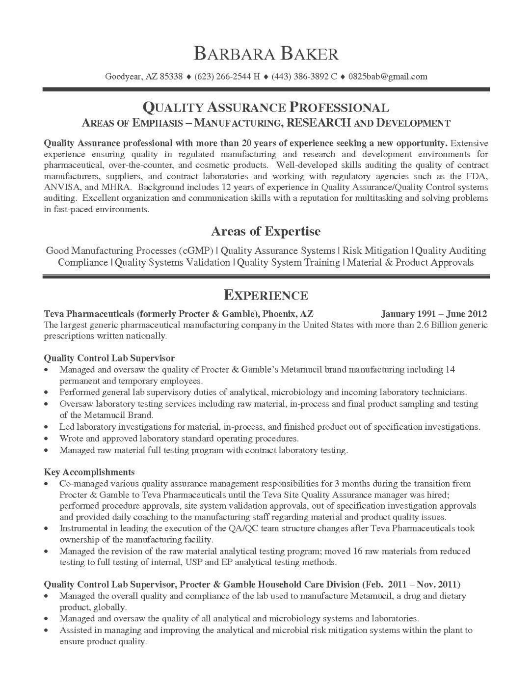 Sample Resume for Pharmaceutical Quality assurance Resume format Quality assurance Pharma – Resume format Manager …
