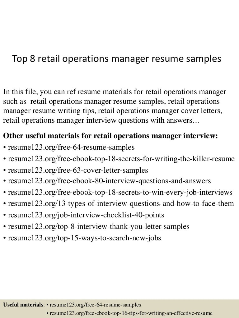 Sample Resume for Retail Operations Manager top 8 Retail Operations Manager Resume Samples