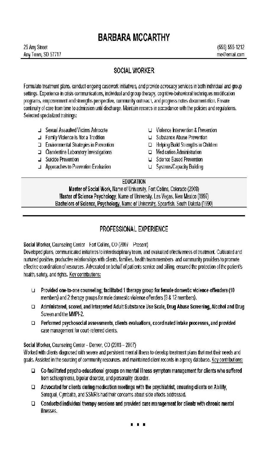 Sample Resume for social Worker Position Nursing Home social Worker Resume October 2021