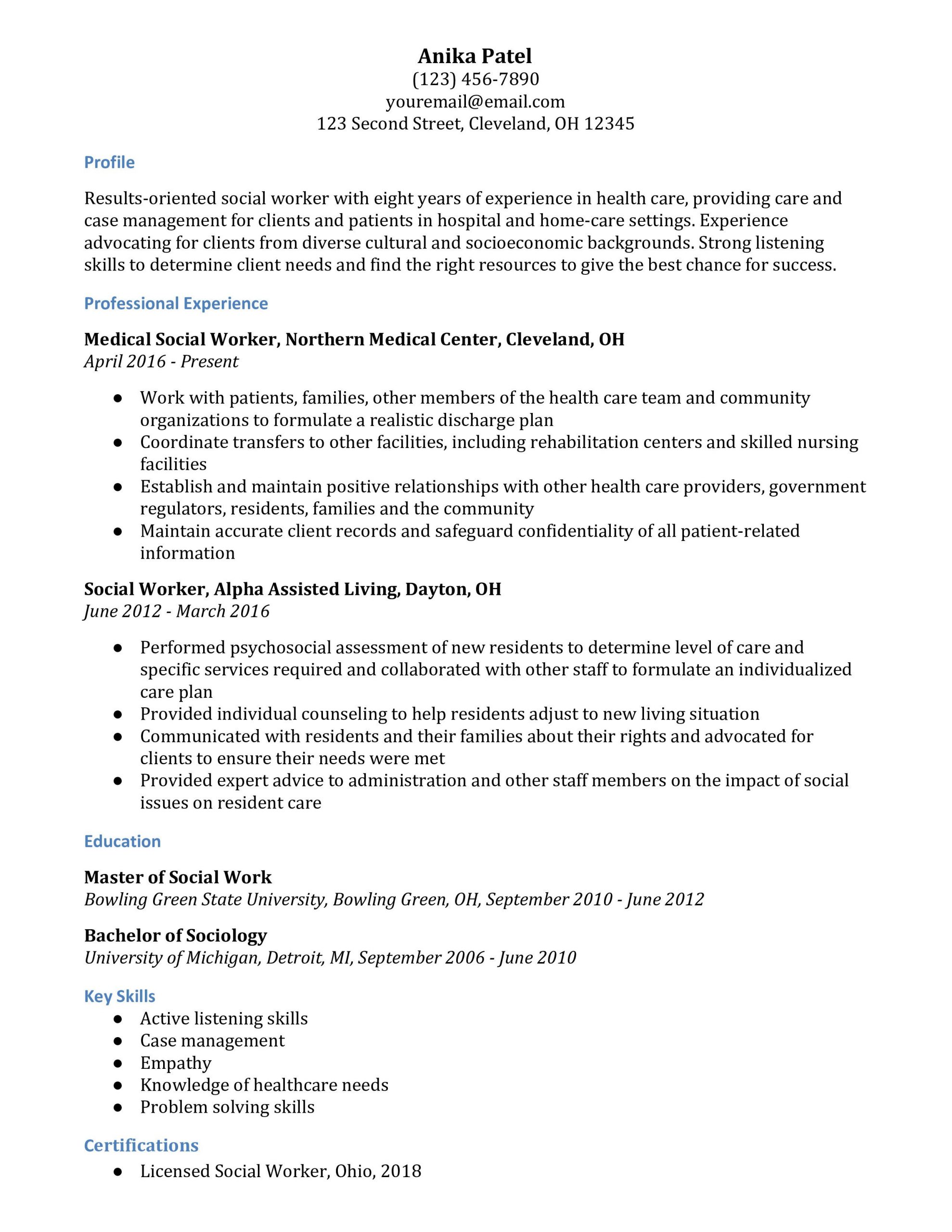Sample Resume for social Worker Position social Work Resume Examples – Resumebuilder.com