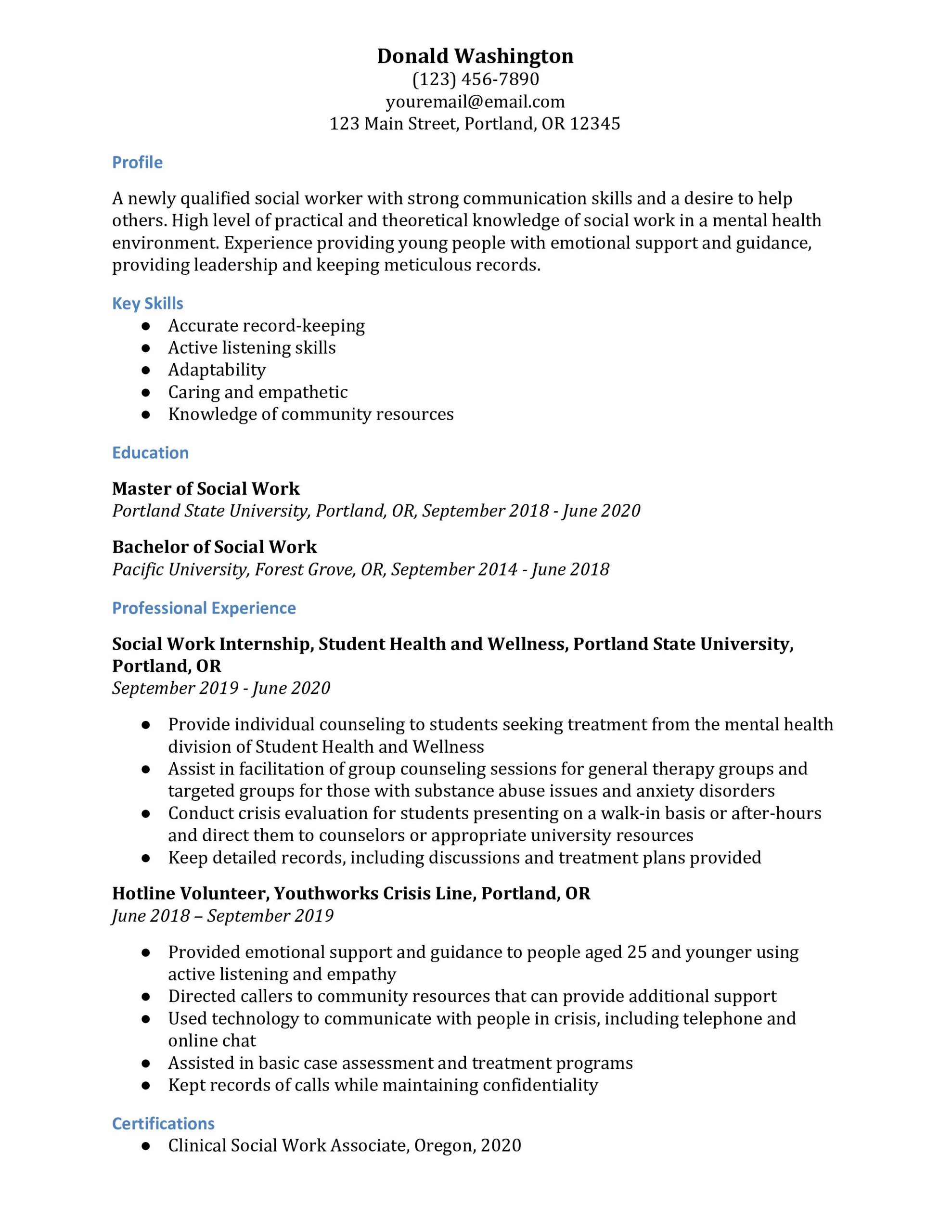 Sample Resume for social Worker with No Experience social Work Resume Examples – Resumebuilder.com