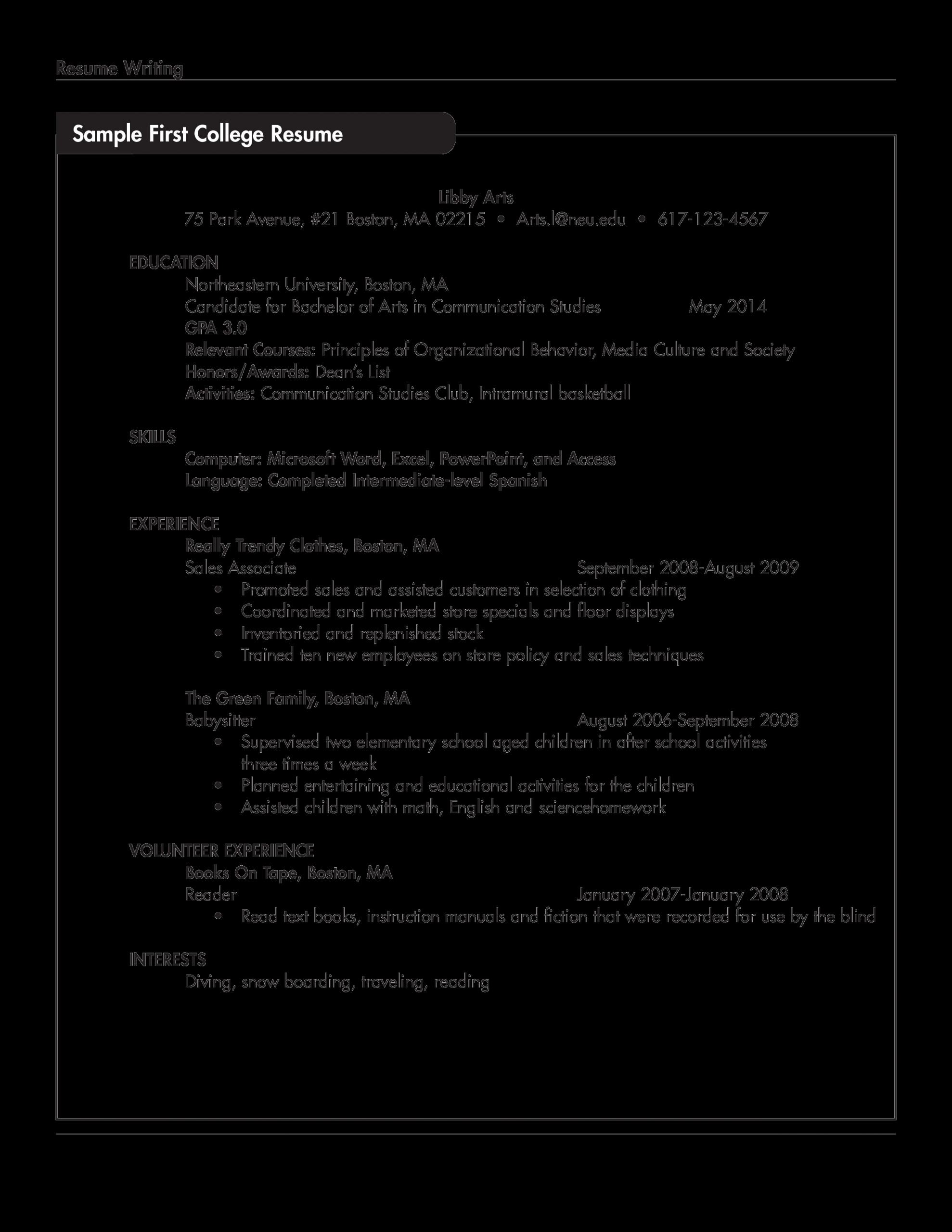 Sample Resume for someone with Little Experience 免费 Sample Resume for College Student with No Work