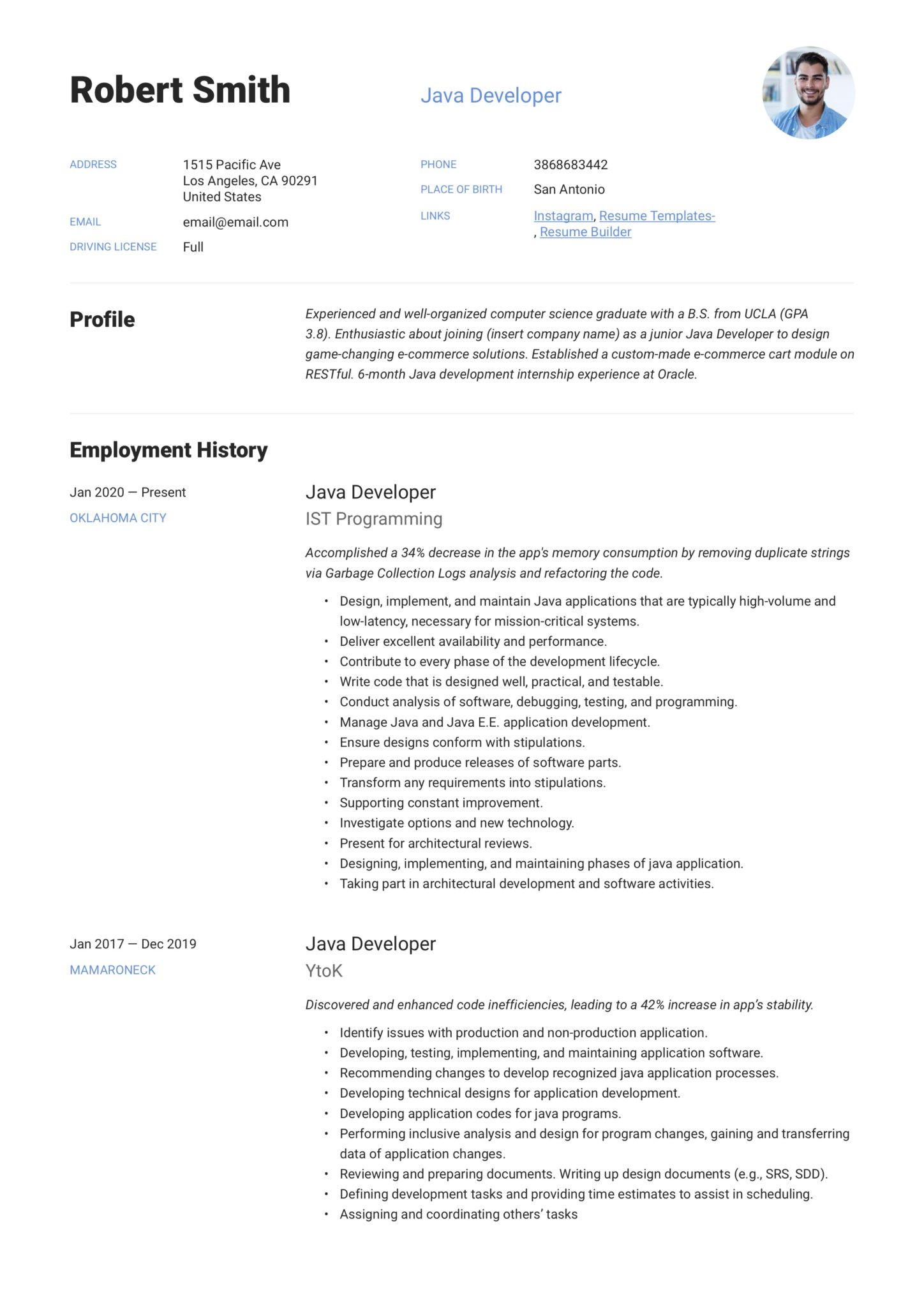 Sample Resume Java Developer 3 Years Experience Java Developer Resume & Writing Guide  20 Templates