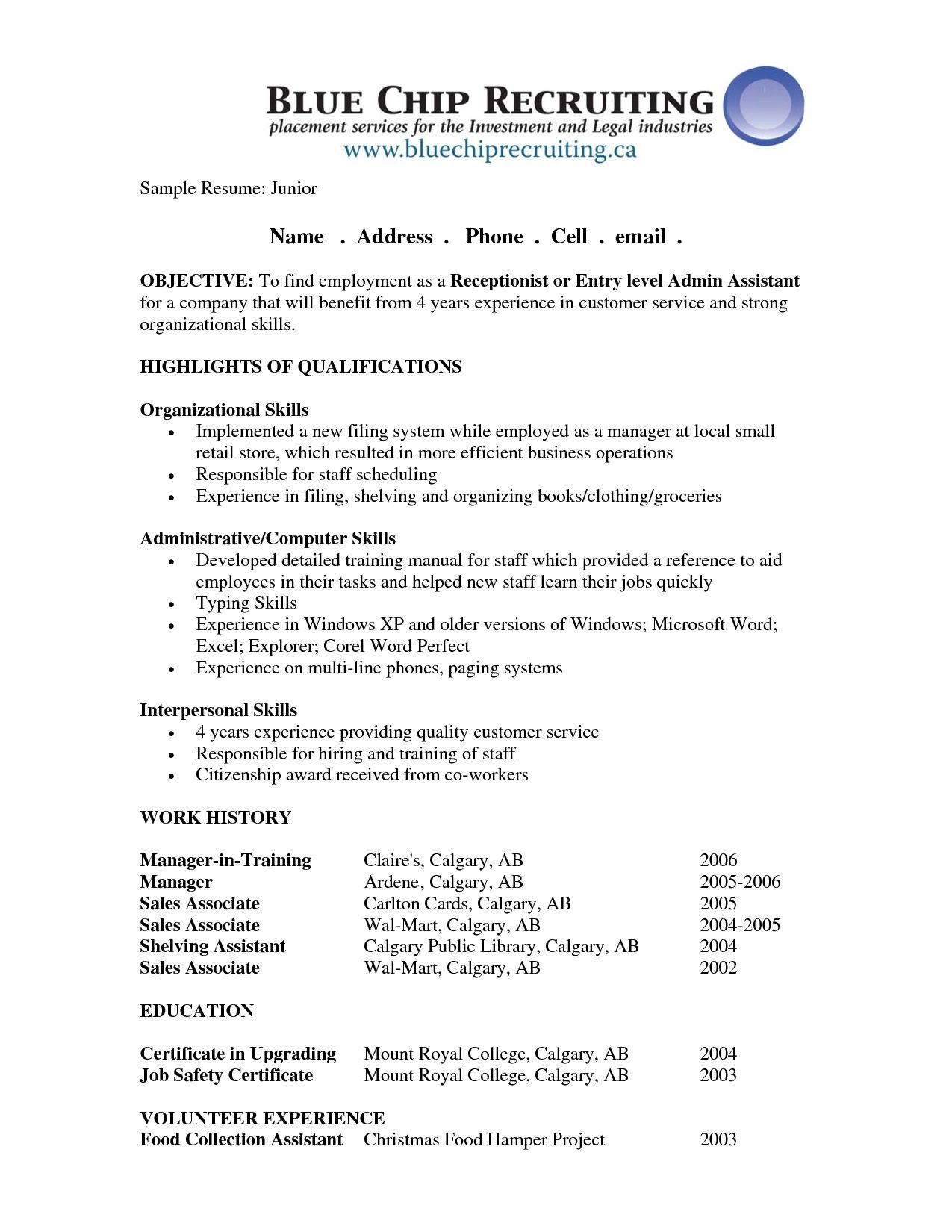 Sample Resume Objectives for On the Job Training Receptionist Resume Objective Sample Job Resume Samples Resume …