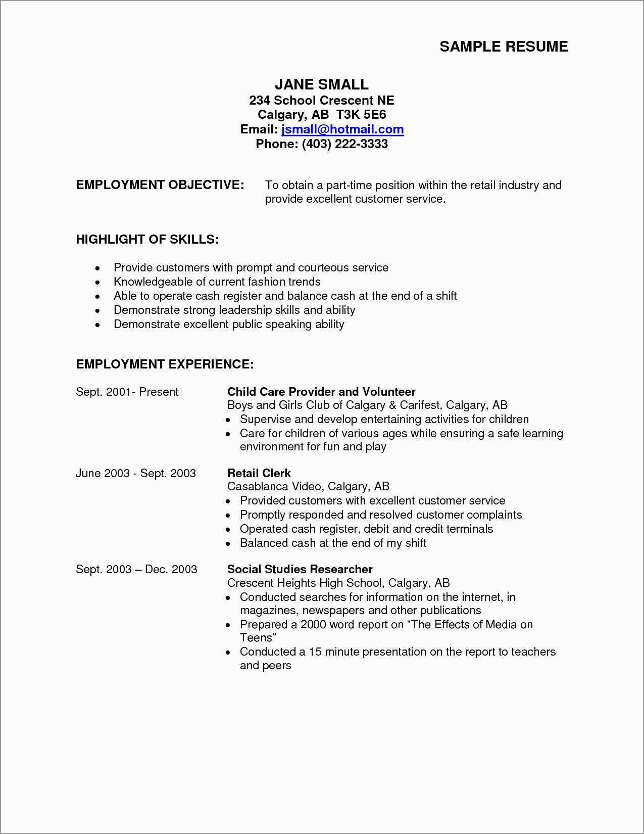 Sample Resume with Part Time Job Experience Resume ~ Part Time Job Objective Inspirational Free Resume …
