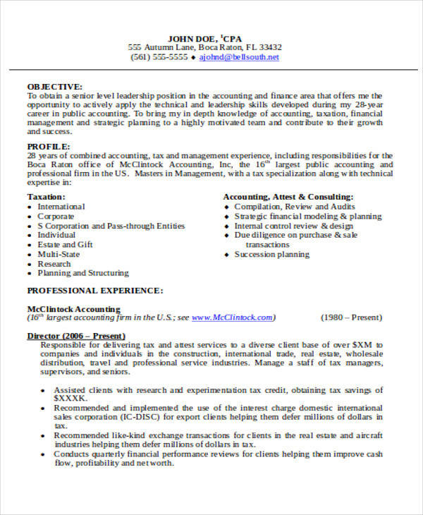 Sample Resumes for Accountants and Financial Professionals Free 36 Accountant Resume Samples In Ms Word