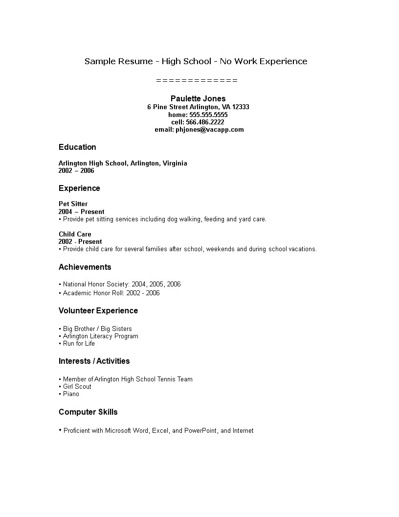 Sample Resumes for High School Graduates with No Experience Sample Resume for High School Student with No Experience
