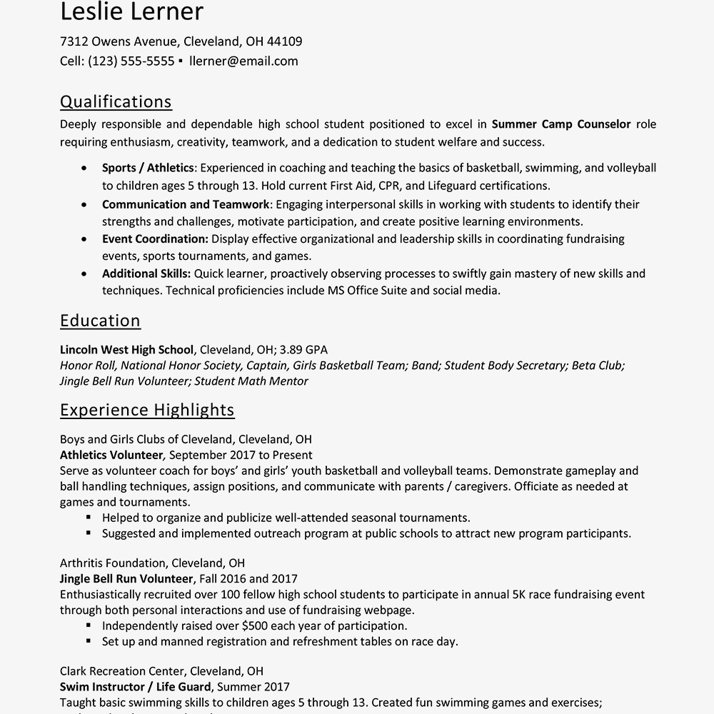 Sample Skills Resume for Highschool Students Resume Skills for High School Students with Examples