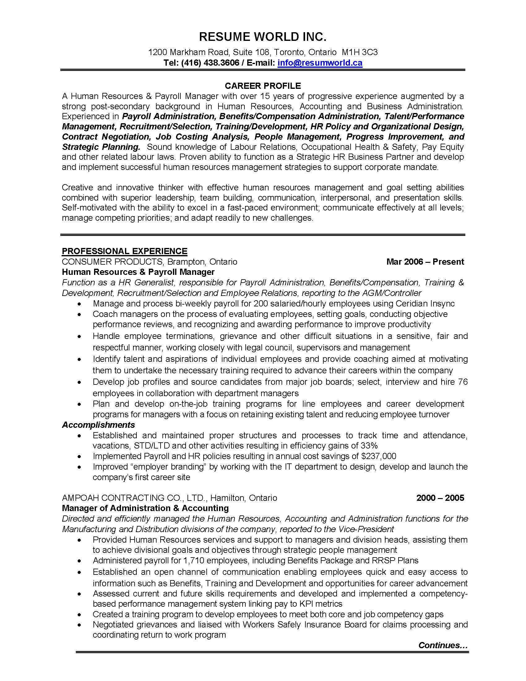 Vp Of Human Resources Resume Sample Human Resources Manager