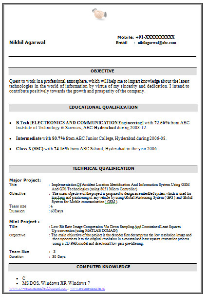 B Tech Ece Fresher Resume Sample Download Over Cv and Resume Samples with Free Download B