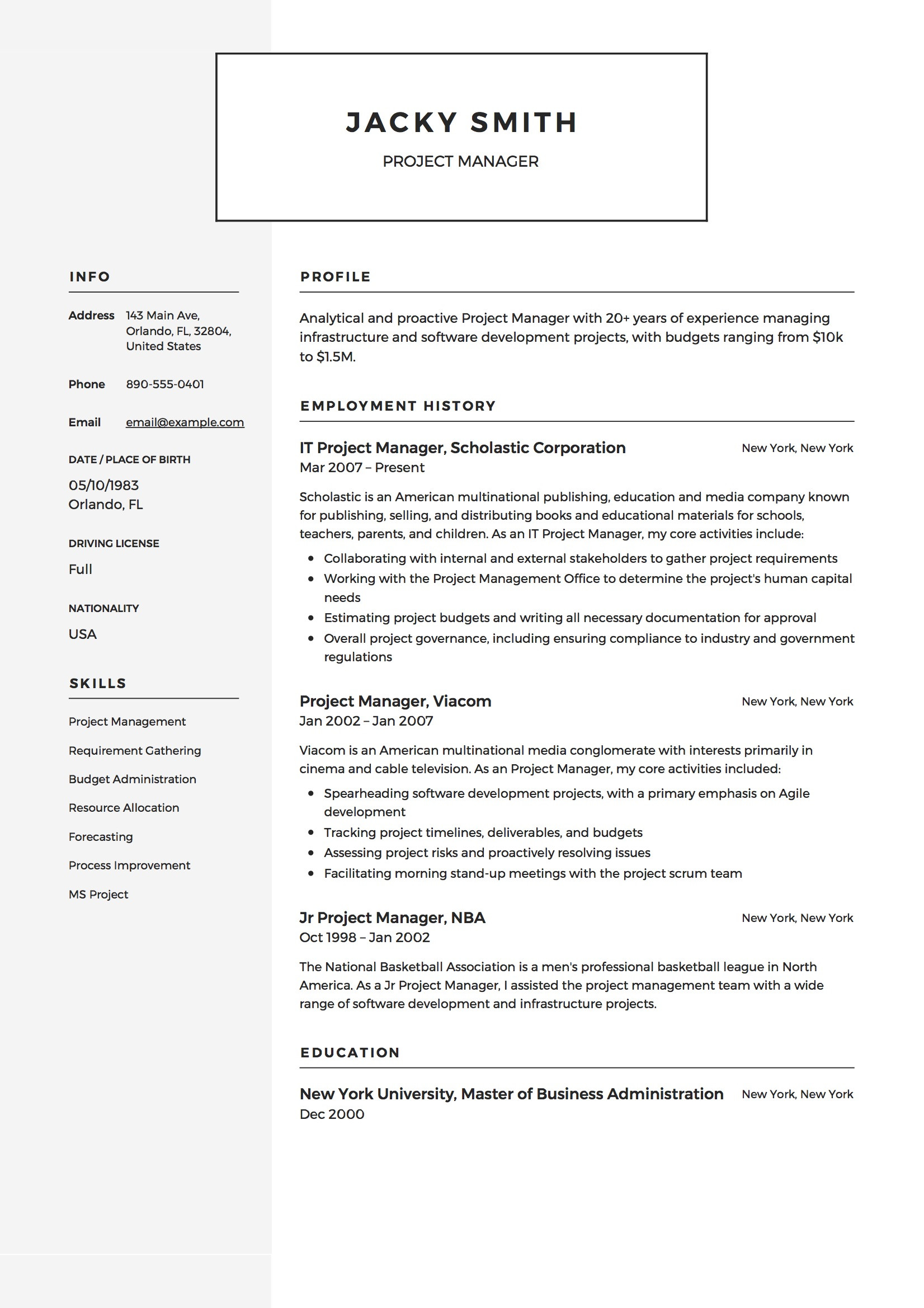 Construction Project Manager Resume Sample Doc It Project Manager Resume Sample Free Download October 2021