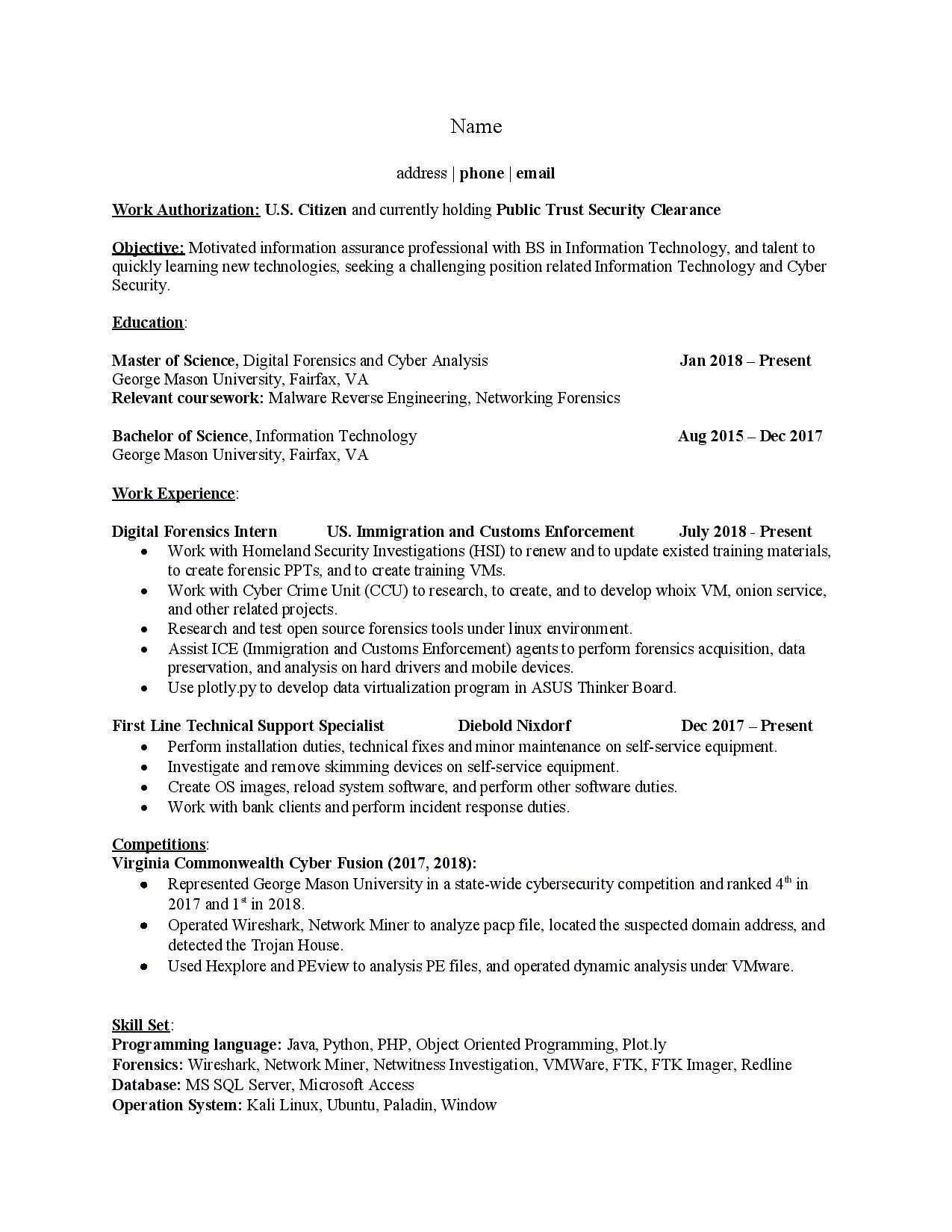 Entry Level Cyber Security Resume Sample Cyber Security / It Security Resume: Resumes